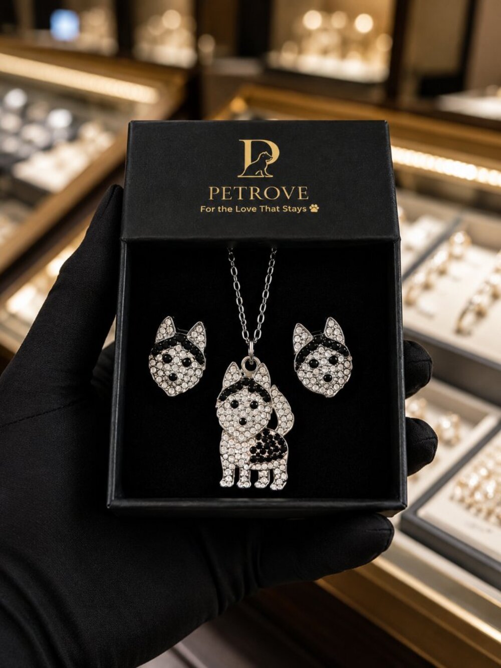 Husky Necklace & Earring Set | Crystal Pavé Dog Memorial Jewelry | Pet Rove